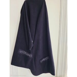 Large warm fleece black scarf embellished